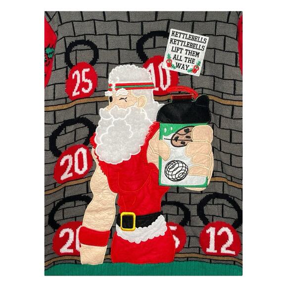 33 Degrees Sweater Mens XL Ugly Christmas Holiday Workout Kettlebell Buff Santa - Picture 2 of 12